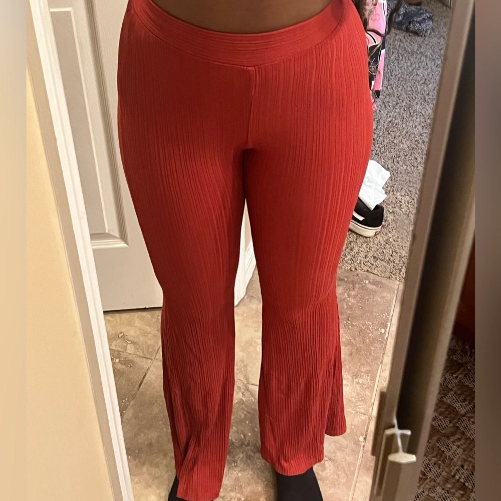 High Waisted Burnt Orange Flare Pants